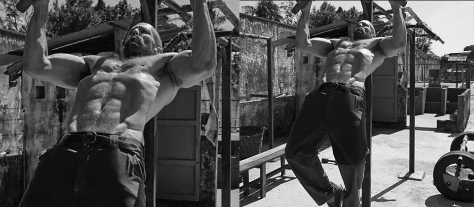 Jason Statham doing pull ups